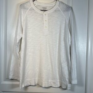 VINCE Men's White Long-Sleeve Henley Shirt